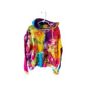 Vintage Y2k Exist Girls Medium Long Sleeve Full Zip Hoodie Sweatshirt Tye Tie Dy